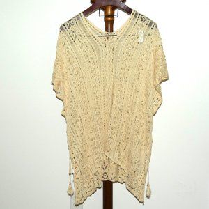 Knit Lace Beach Cover Up Poncho Cream Ecru One Size